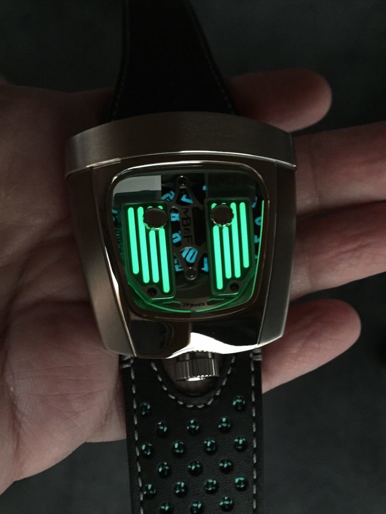 The Performance Art Watch, MB&F Black Badger offers an intriguing glow. (Photo: R. Naas)