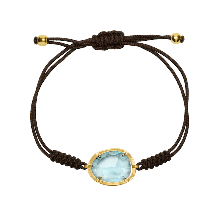 Tous, Lleida, Spain, takes a departure from its popular teddybear images with the ‘Dinah’ collection, some standout bracelets featuring large quartz gemstones set in 18-karat gold on knotted leather cords. The look is casual yet stylish -- and very modern.